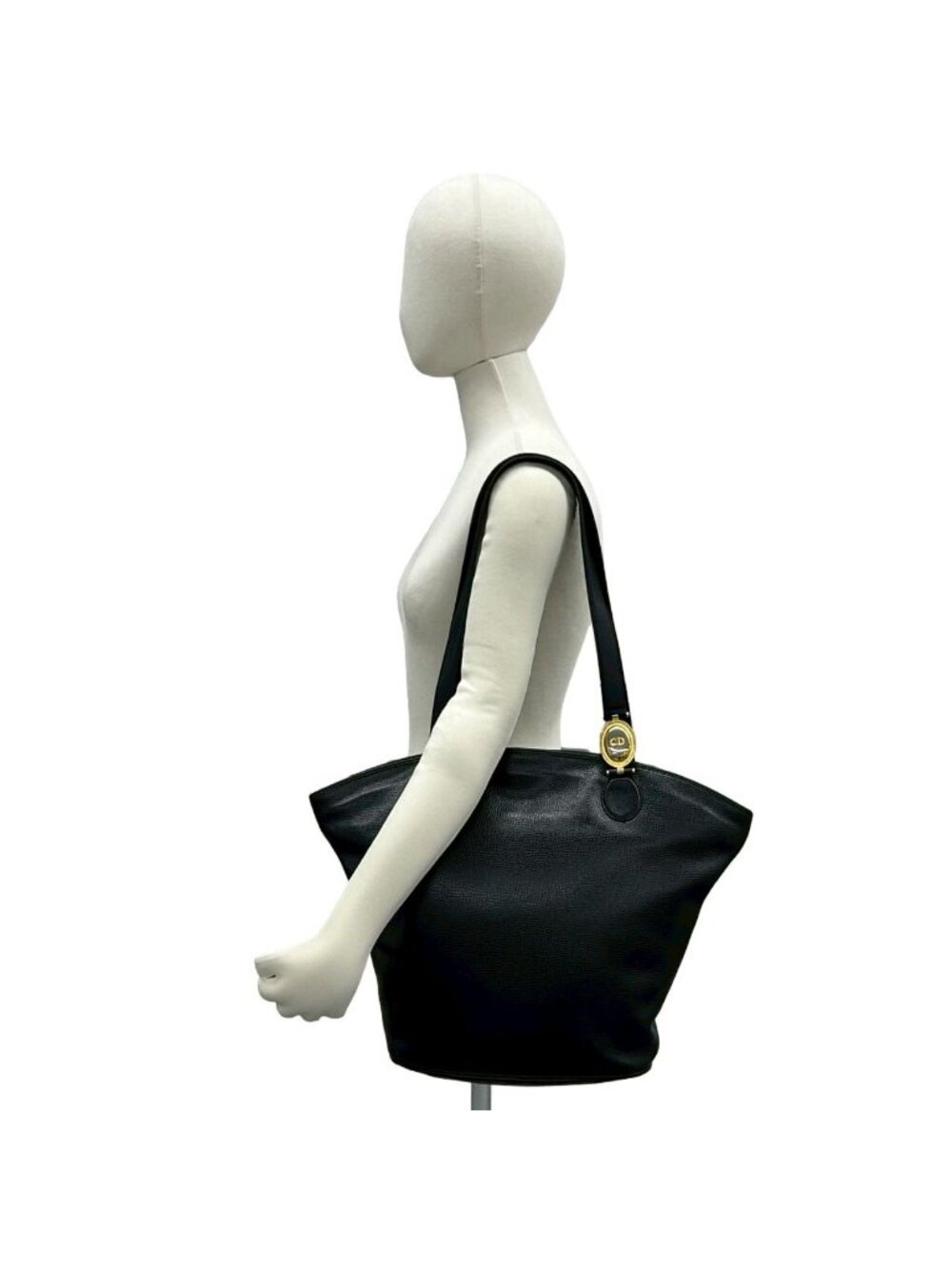 Dior CD Logo Leather Tote Shoulder Bag Black - Picture 2 of 10